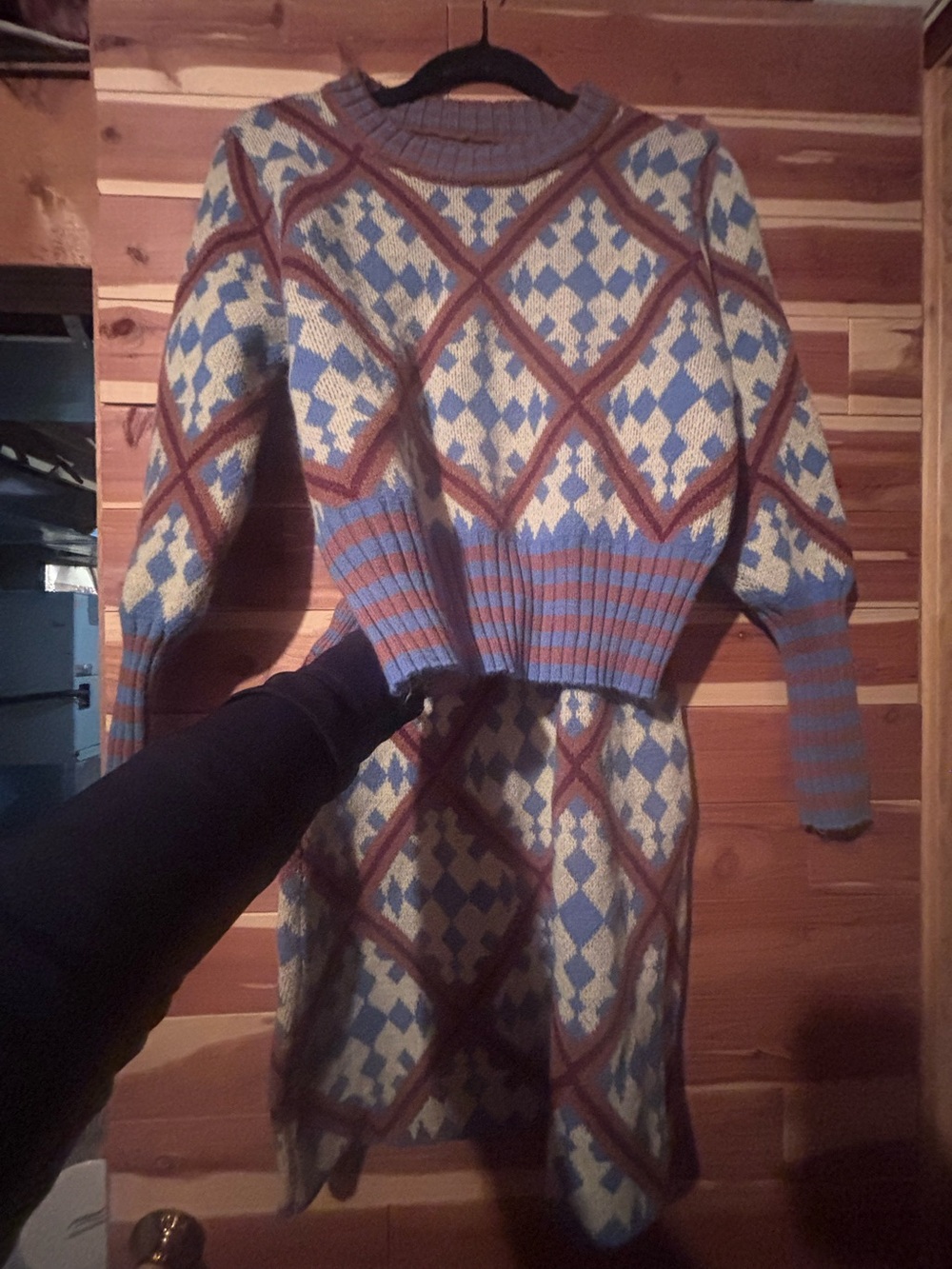 Blue and Cream Argyle Wool Sweater Set